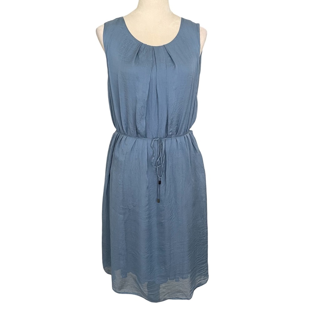 Hallhuber Silk Dress Size‎ 14 Blue Sleeveless Lined Resort Coastal Chic Midi